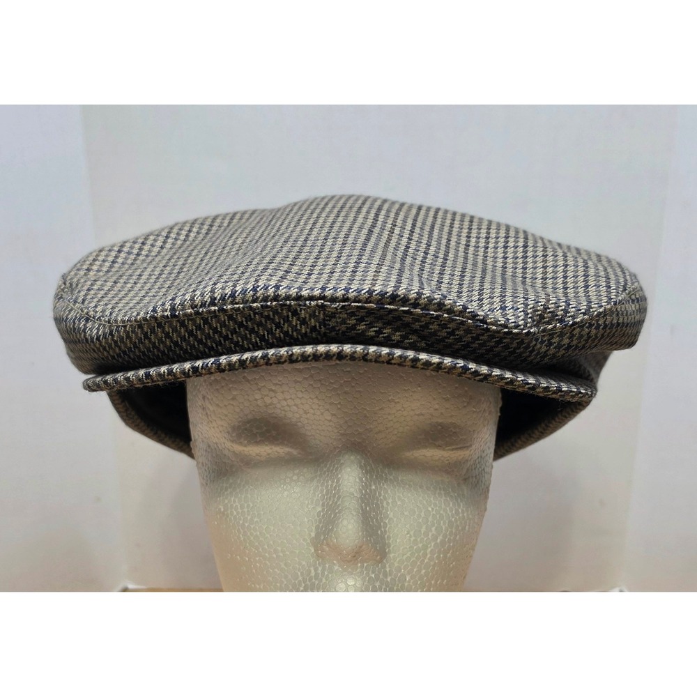Pendleton Mens Wool Flat Cap Hat XL Tan Blue Houndstooth Driver Scally Ivy Hat